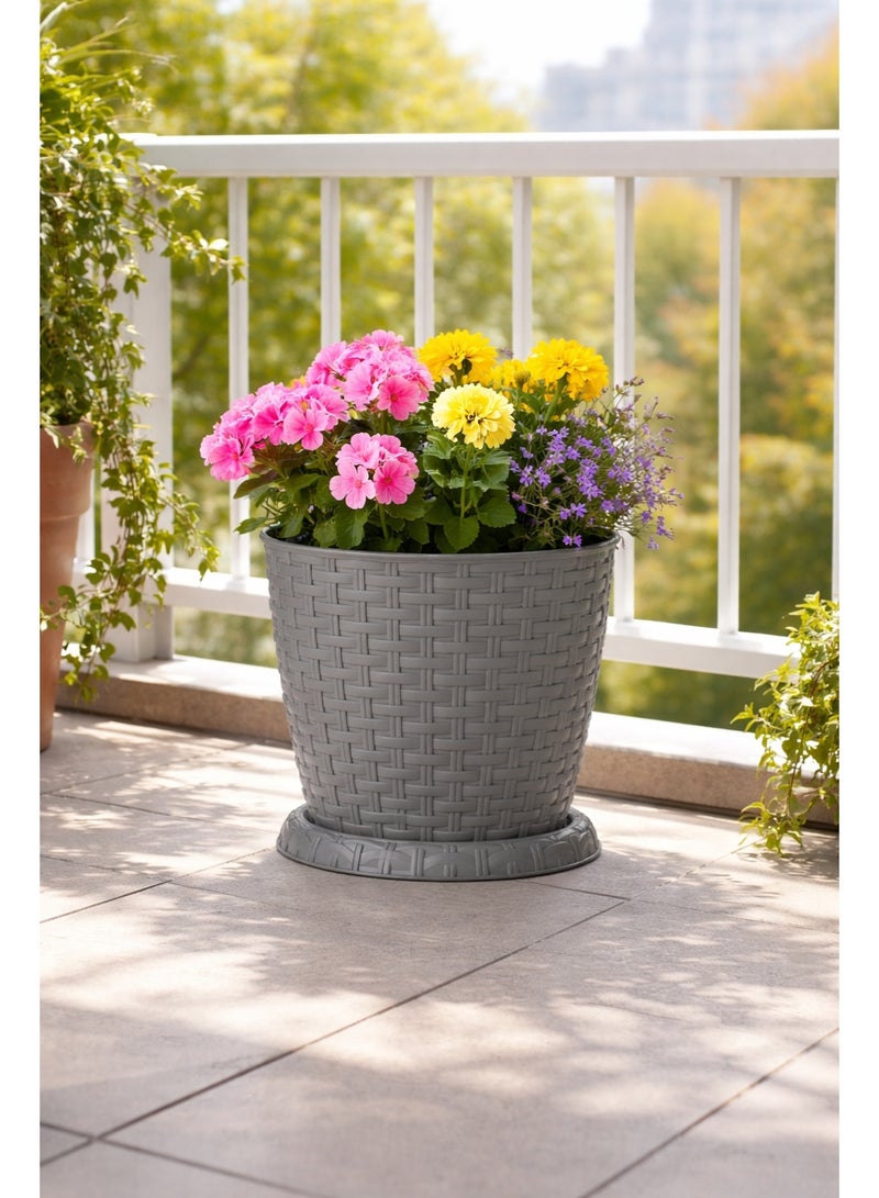 Marcolo Rosa 20cm Rattan Flowerpot, Elegant Rattan Design, Flower Plant Pot Silver - Image 2